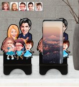 Resim Bk Gift Kişiye Özel Aile Karikatürlü Ahşap Biblo Telefon Standı-7 