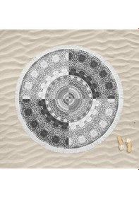 Resim Marte Home Gri Mandala - Yuvarlak Püsküllü Plaj Havlusu 