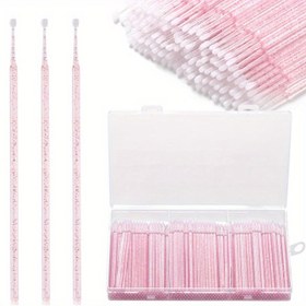 Resim 100/300 adet Tek Kullanımlık Mikro Uygulayıcı Fırçalar, Kirpik Uzatma Mikrofiber Çubuk Uygulayıcılar, Sahte Kirpik Temizleme Maskara Temizleme Çubukları Kapaklı (2.0mm) Kristal Pembe 