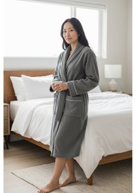 Resim % 100 Pamuklu Laodikeia Şalyaka Bornoz Kadın Erkek Unisex Gri 