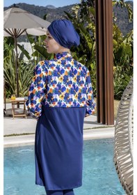 Resim Mayom Tam Kapalı Crop Model Çiçek Desenli Tesettür Mayo-2523 Lacivert-desenli 