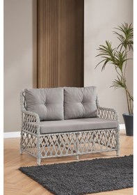Resim Roma Rattan Bahçe Balkon Takımı 2+1+1 Cam Masalı Gri 