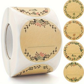 Resim 1 rulo 500 yaprak, yuvarlak çelenk desenli kraft kağıt etiketler, konserveleme, gıda saklama, Noel ve Sevgililer Günü hediye poşetleri kapatma, suni deri, tatil kullanımı için uygun 
