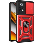 Resim m.tk moveteck Xiaomi Poco X4 Pro 5g Uyumlu Kılıf Kamera Korumalı Sürgülü Pars Lens Yüzüklü Armor Zırh Tank 