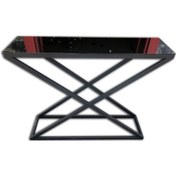 Resim Dresuar X Profil MODEL Temper Cam Ayna Metal Çelik Nikelaj Ayak Siyah Renk Fırın Statik Boya El Yapım Siyah 