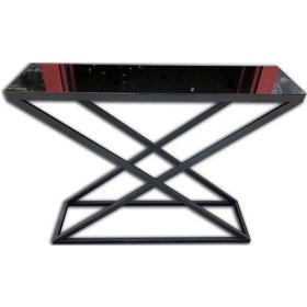 Resim Dresuar X Profil MODEL Temper Cam Ayna Metal Çelik Nikelaj Ayak Siyah Renk Fırın Statik Boya El Yapım Siyah 