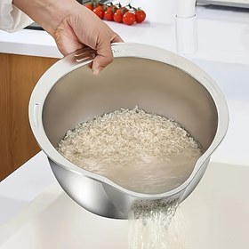 Resim Paslanmaz Çelik Çok Fonksiyonlu Mutfak Süzgeci ve Yıkama Lavabosu, Drenaj Delikleri, Yan Tutacaklar ve Eğimli Taban - Tahılları, Meyveleri, Sebzeleri, Pirinci Yıkamak İçin İdeal|Şık Mutfak Eşyası|Dayanıklı Mutfak Gereçleri, Mutfak Lavabo Süzgeci 