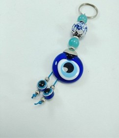 Resim Nazar Boncuğu Anahtarlık / Araba Dikiz Ayna Süsü El Yapımı Cam Kü 