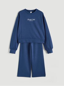 Resim LC Waikiki Indigo Bisiklet Yaka Kız Çocuk Sweatshirt Ve Eşofman Altı 