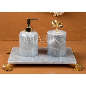 Resim MIARIK DESIGN & DEKORASYON DEKORATİF MERMER GINKO AKSESUAR DETAYLI 3 LU BANYO SETİ TAKIMI 
