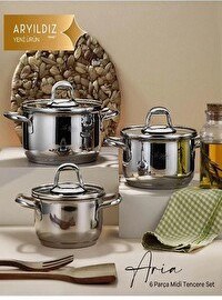 Resim Aryıldız Aria Midi 6 Parça Çelik Tencere Set 14-16-18 CM AR256848 