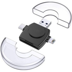 Resim Rogfer Usb-a - Usb-c / Type-c Mikro Usb 8 Pin 6'sı 1 Arada Yuvarlak Çok Fonksiyonlu Kart Okuyucu Siyah 