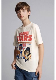 Resim Defacto Brawl Stars New Regular Fıt Ekru Erkek Çocuk T-shirt G8946a8/er99 