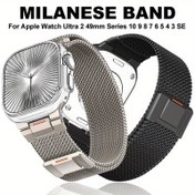 Resim Milano Makineli Manyetik Kayış Apple Watch Band Kadın/Erkek 40mm 42mm 41mm 38mm 44mm 46mm 45mm, Paslanmaz Çelik Milano Halka Bileklik iWatch Serisi 10/9/8/7/6 5/4/3/SE/2. Nesil/Ultra/2 Akıllı Saat Aksesuar 