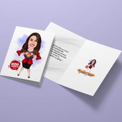 Resim Kahramana Dönüşen Kadın Karikatürlü Tebrik Kartı 