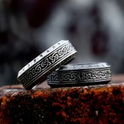 Resim Paslanmaz Çelik Savaşçı Nordik vintage Viking harfli etek Titanyum yüzük basit moda takı yüzüğü 