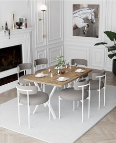 Resim Avvio Larina Beyaz Teddy Sandalye 80x140 Yemek Masası Mutfak Masası 6 Kişilik Masa Sandalye Takımı Akça Avvio3001 