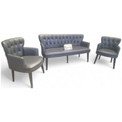 Resim Antrasit Deri Ahşap Ayaklı Kollu Ofis Koltuk Takımı Ofis Koltuğu Büro Koltuk Ve Kanepeleri - 3+1+1 Antrasit 