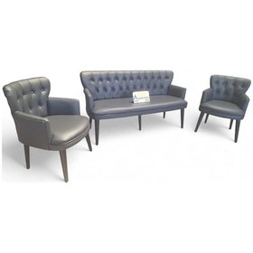 Resim Antrasit Deri Ahşap Ayaklı Kollu Ofis Koltuk Takımı Ofis Koltuğu Büro Koltuk Ve Kanepeleri - 3+1+1 Antrasit 