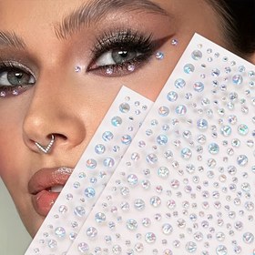 Resim 325 adet 3D Çok Renkli Kendinden Yapışkan Akrilik Taşlı Sticker, Yuvarlak Yüz Takıları DIY Parti Göz ve Yüz Makyajı için, Parlak Payet Çıkartmaları Göz, Tırnak, Çeşitli Stiller için, Parıldayan El Sanatları Sticker Dekor 