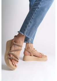 Resim Rıley İnce Tokalı Taşlı Şeritli Ortopedik Taban Kadın Sandalet Ctt - Ten Çok Renkli 