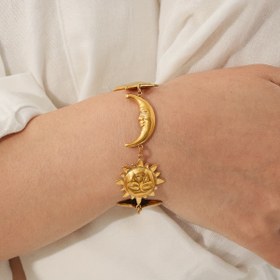 Resim 1 Adet Güneş Ay Yıldız Bileklik - Sağlam Geniş Klasik Takı, 18k Altın Kaplama Paslanmaz Çelik, Kadın ve Erkek için Uniseks Bilezik - Düğün, Mezuniyet, Yıl Dönümü, Doğum Günü Hediyesi - Her Gün ve Resmi Giyim İçin Zamansız Şıklık, Gökyüzü Temalı Mücevherat, Yüksek Kalite Kaplama, Moda Tutkunlar İçin Göz Alıcı Aksesuar 