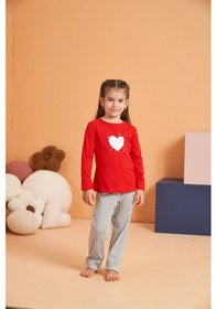 Resim Modadua Pjs 28063 Çocuk Sıfır Yaka Pijama Takımı Kırmızı 