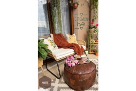 Resim Hakiki Kuzu Derisi El Yapımı Iskandinav Bohem Puf Bahçe Balkon Bungalov Yer Ayak Uzatma Minderi 60X40CM(DOLGULU) 