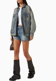 Resim Kaplamalı Oversize Denim Ceket, Modern Şık-Günlük Kadın Dış Giyim - Mavi / L 