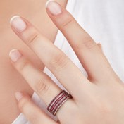 Resim Omorfi Silver Garnet Taşlı (LAL TAŞI) 925 Ayar Gümüş 4 Sıra Büyük Yarım Tur Yüzük 