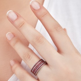 Resim Omorfi Silver Garnet Taşlı (LAL TAŞI) 925 Ayar Gümüş 4 Sıra Büyük Yarım Tur Yüzük 