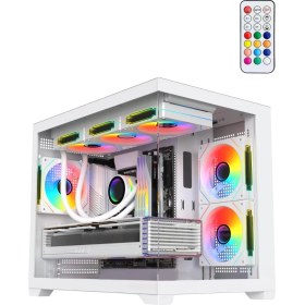 Resim Terranova Kumandalı 6 Argb Fanlı Beyaz Midi Tower Cam Panel Gaming Oyuncu Bilgisayar Kasası (Beyaz) 