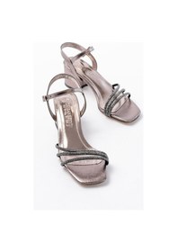 Resim S-889 Platin 3 Bantlı Topuklu Kadın Ayakkabı Bej - Siyah 