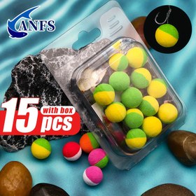Resim 15 Adet ANFS EVA Sazan Balık Yemi - Çift Renkli Tasarımlı Yüzeyde Yüzen Pop-Up Yemler, Yeşil/Sarı & Pembe/Mor, Yüzer Yem Takımı Aksesuarları, Dayanıklı EVA Yem, Noel ve Şükran Günü İçin Mükemmel Olta Avı Yemleri 