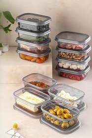 Resim 12li Büyük Boy Dikdörtgen Plastik Kapak Kahvaltılık Seti 400 ml Antrasit Erzak Kavanoz Seti 