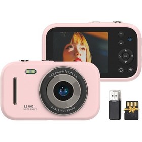 Resim Jeemson Pembe Dijital Fotoğraf Makinesi 48mp Çift Lens 1080p Video 16x Zoom 2.8" Ips Ekran Oyun Müzik Desteği 32gb Kart Ve Okuyucu Dahil 