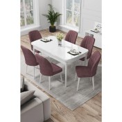 Resim Canisa Concept Par Serisi 70 x 114 Cm, Açılabilir Mdf Mutfak Masa Takımı, Beyaz Masa ve 6 Sandalye 