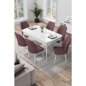 Resim Canisa Concept Par Serisi 70 x 114 Cm, Açılabilir Mdf Mutfak Masa Takımı, Beyaz Masa ve 6 Sandalye 