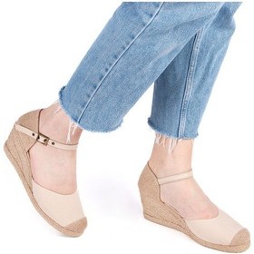 Resim Gerçek Elişi Koyu Bej Burnu Hasır Dolgu Topuk Keten Hasır Espadril Bej 