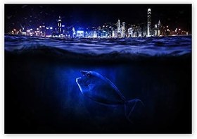 Resim Ahşap Tablo Hong Kong Manzarası ve Balık 
