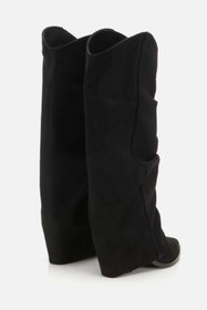 Resim Yaya by Hotiç Kadın Süet Siyah Dikiş Detaylı Western Kalın Topuklu Çizme 