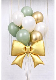 Resim Gold Fiyonk Folyo Balon Seti Küf Yeşili & Gold Lateks Balonlu Gold 