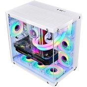 Resim GM Game Master WJCOOLMAN ROBIN2 Uzaktan Kumandalı RGB 7 Fanlı Gaming Akvaryum Beyaz Kasa 