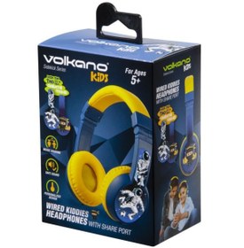 Resim Çocuk Kulaklığı Katlanabilir Kablolu Stickerlı Volkano Kids VK-2015-YLBL 