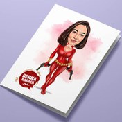 Resim Aksiyon Seven Kadın Karikatürlü Tebrik Kartı 