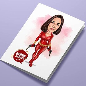 Resim Aksiyon Seven Kadın Karikatürlü Tebrik Kartı 