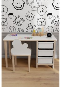 Resim 3 Sepetli Çocuk Masa Sandalye Takımı, Yaz Sil Aktivite Masası, Bulut Tasarımlı Sandalye, Ergonomik Masa 