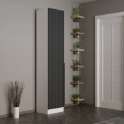 Resim Minar Kale 210 cm 1 Kapaklı 1b Raf Portmanto Beyaz Mebran Çizgili Antrasit 