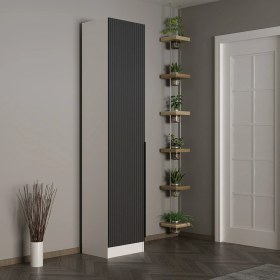 Resim Minar Kale 210 cm 1 Kapaklı 1b Raf Portmanto Beyaz Mebran Çizgili Antrasit 