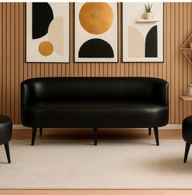 Resim Sydney Üçlü Koltuk Kanepe Deri Kumaş - Ahşap Ayak Ev & Ofis Kullanımı - Siyah Siyah 